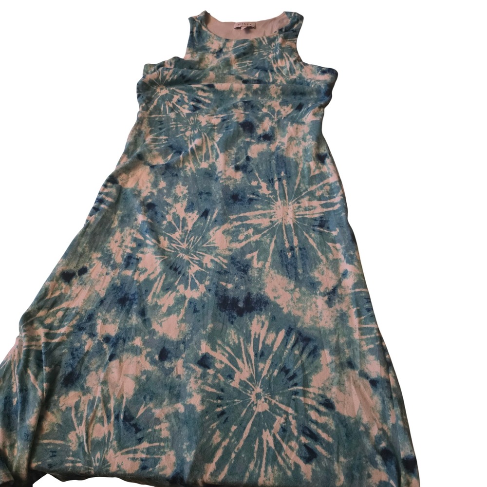 Gilli Womens Teal White Tie Dye Sunburst Sleeveless Maxi Dress Size Large